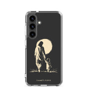 Christian Samsung Galaxy S24 phone case featuring Jesus holding the hand of a child under the moon