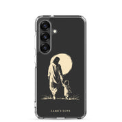Christian Samsung Galaxy S25 phone case showing Jesus holding the hand of a child under the moon