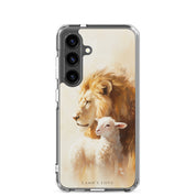 Christian Samsung Galaxy S24 phone case featuring Jesus as the Lion of Judah and the Lamb of God