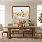 Warm-toned Christian canvas wall art featuring Jesus with His flock, bringing peace and faith to home decor.