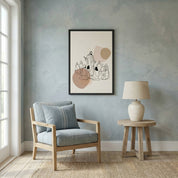 Modern Christian wall art of Jesus teaching disciples displayed on a soft blue textured wall in a cozy reading corner.