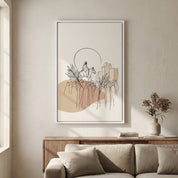 Minimalist Jesus Triumphal Entry wall art displayed above sofa in modern living room