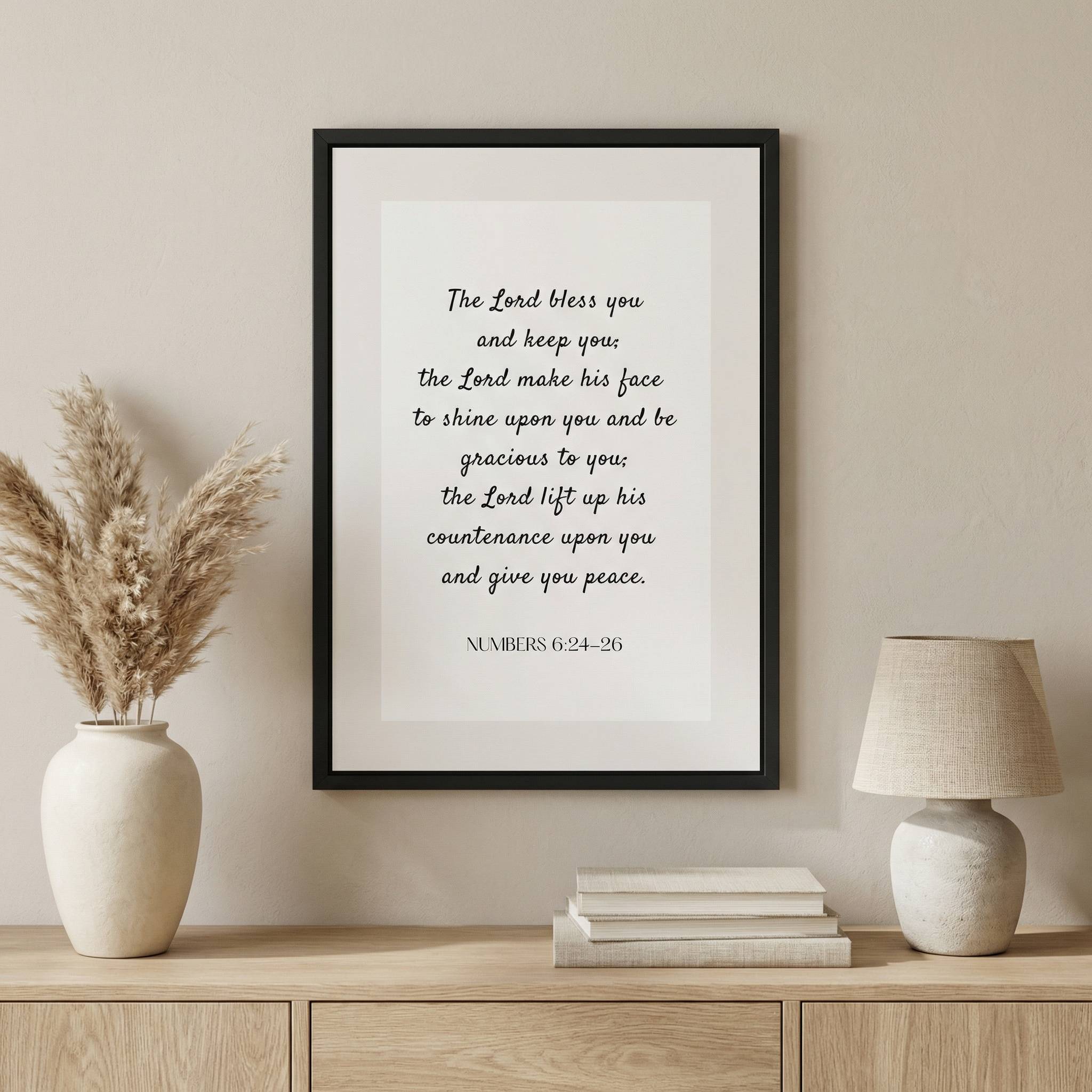 Minimalist Scripture Wall Art Quality Guarantee badge from Lamb's Love, highlighting premium ink, archival paper, and professional gallery-wrapped canvas standards.