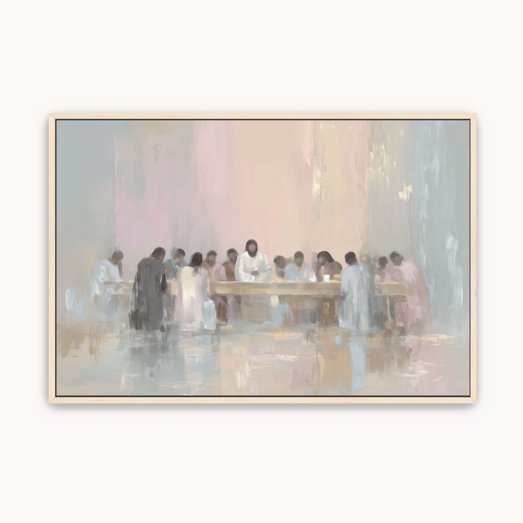 Watercolor Christian wall art of the Last Supper in soft neutral tones