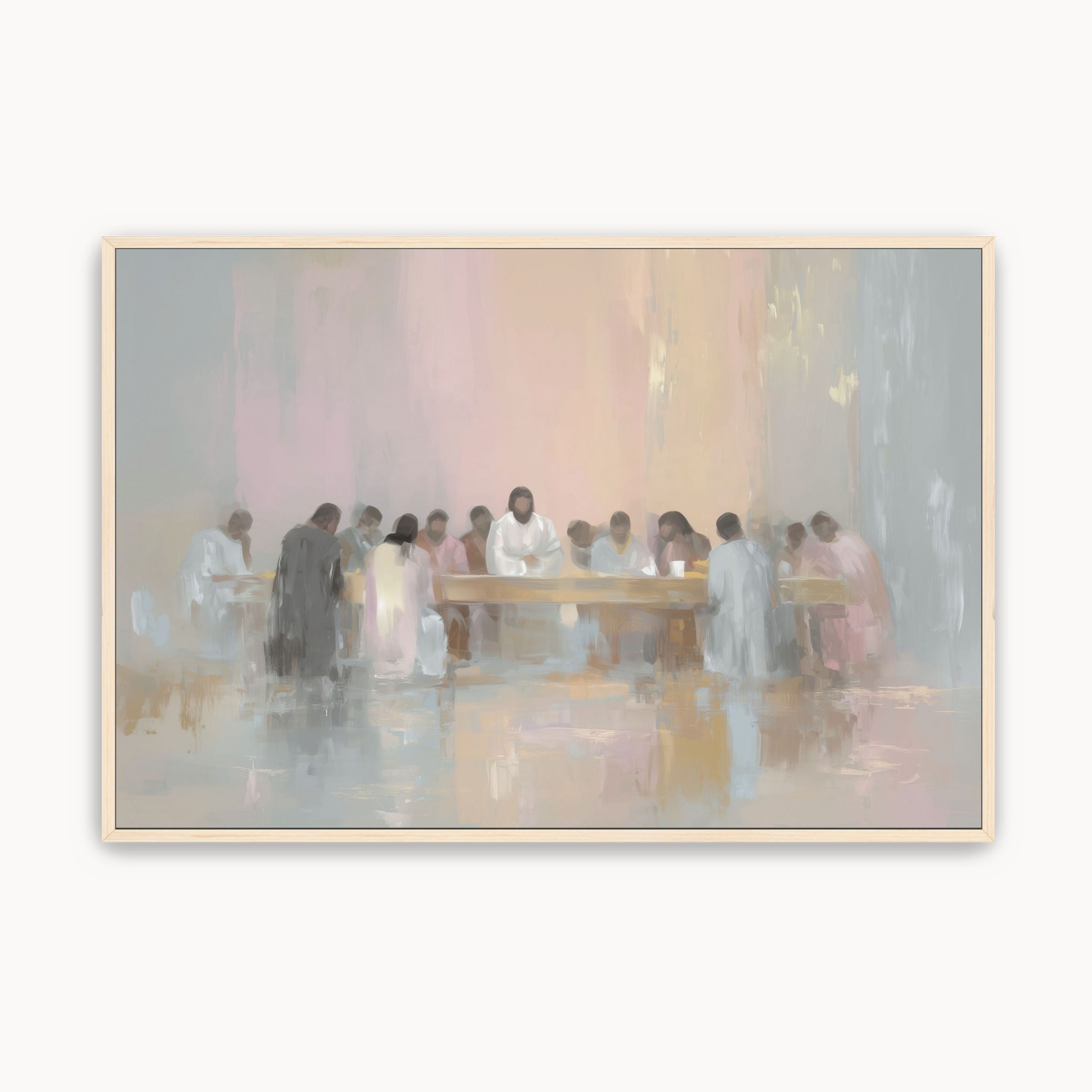 Watercolor Christian wall art of the Last Supper in soft neutral tones