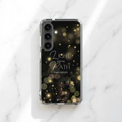 Christian Samsung galaxy case with 'Light unto my path' text on a marble background