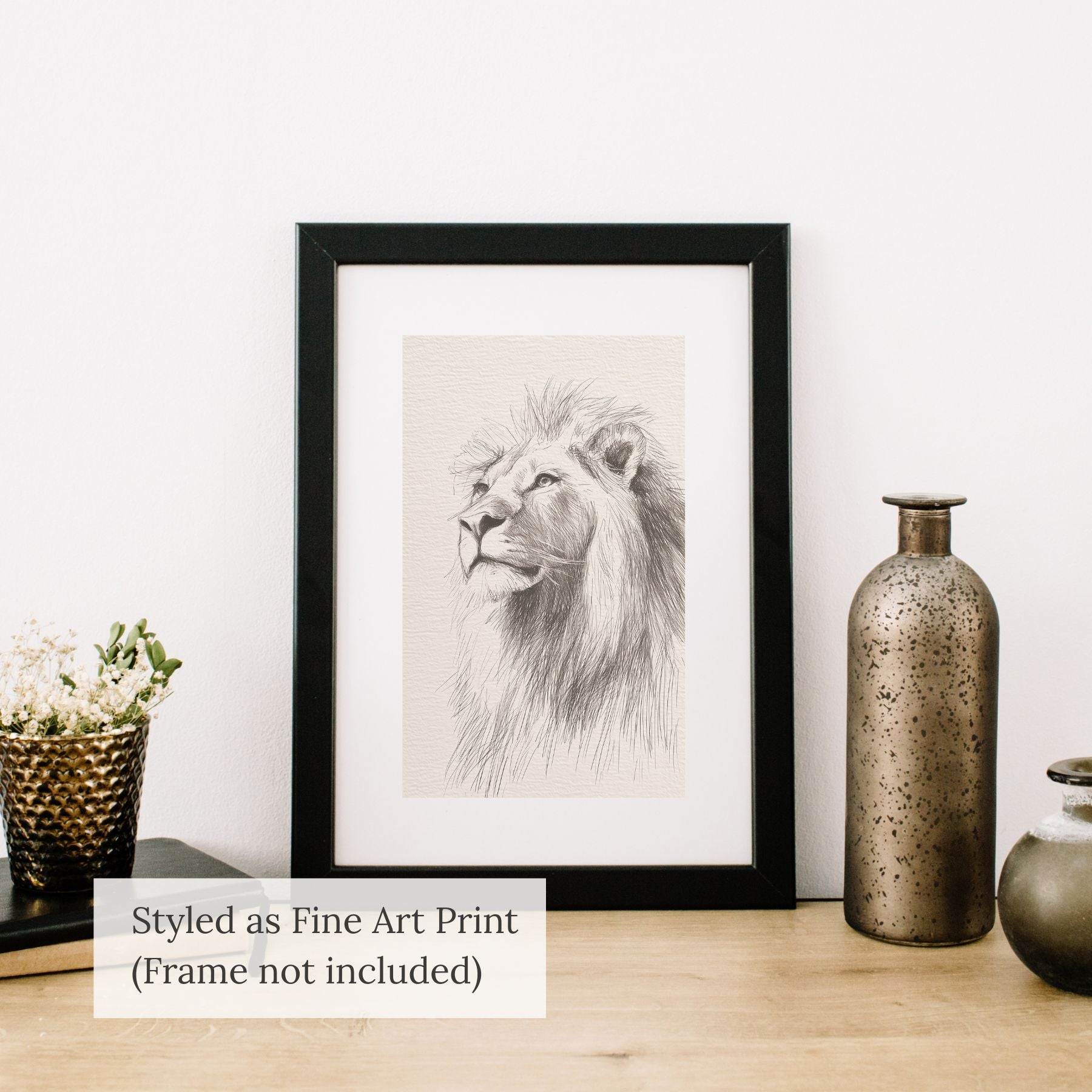 Lion of Judah Christian wall art styled as fine art print line art sketch