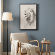 Lion of Judah Christian wall art line art sketch displayed in modern reading nook