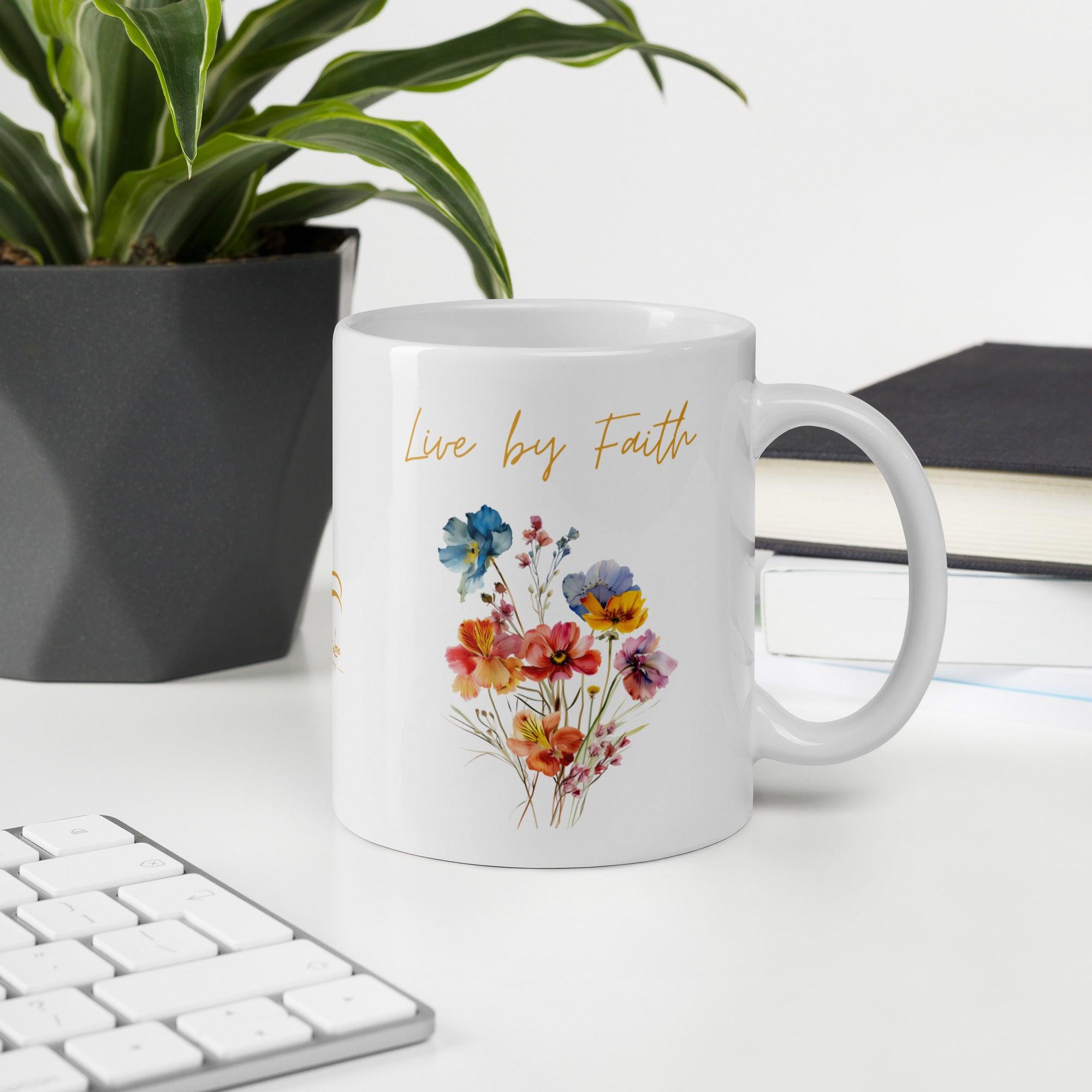 Live by Faith, White Interior Mug - Lamb’s Love