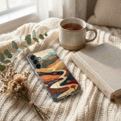 Living Water Christian Samsung Galaxy phone case on desk with open Bible, laptop, and coffee representing the living water of Christ