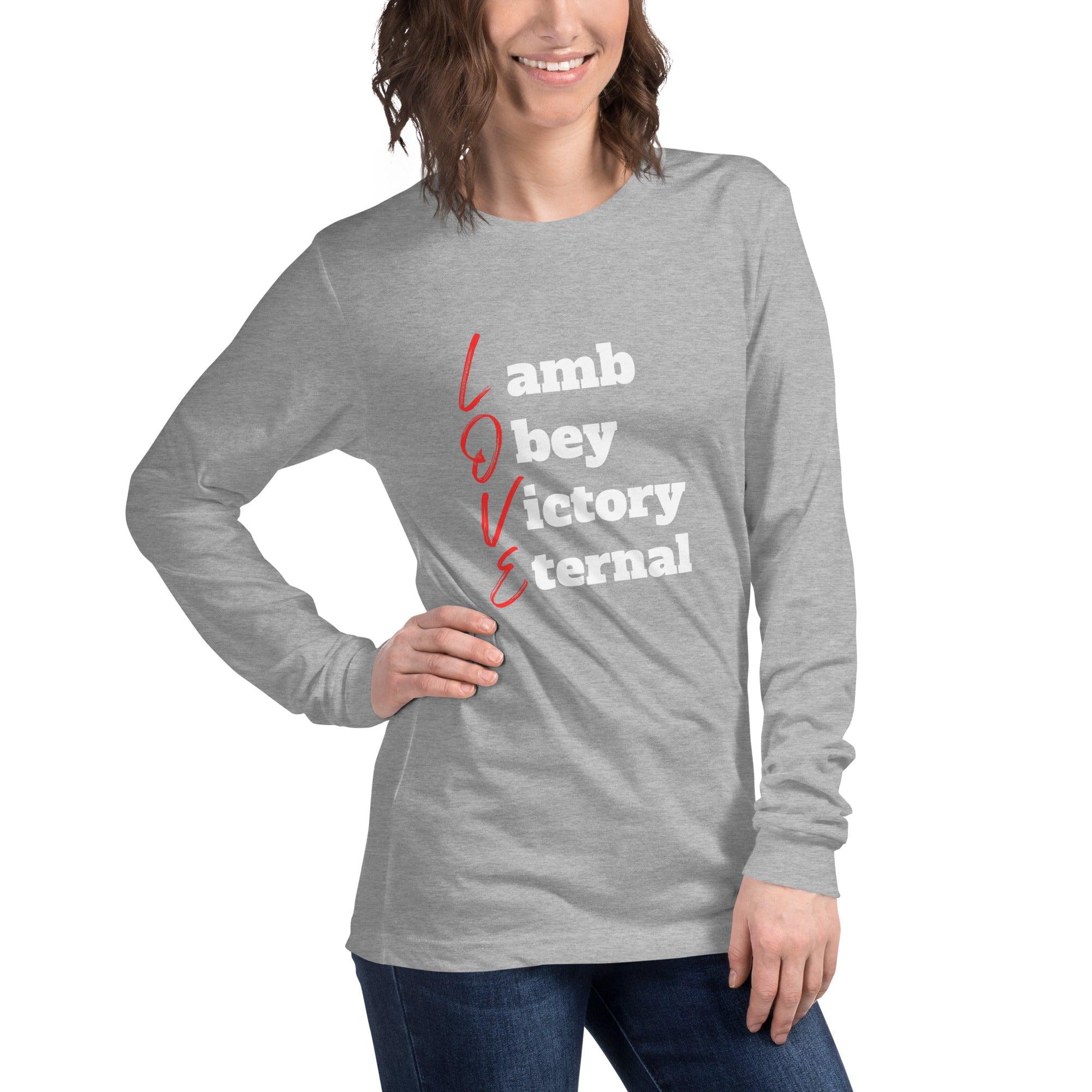 Love is Lamb, Obey, Victory, Eternal, Women's Long Sleeve Tee - Lamb’s Love