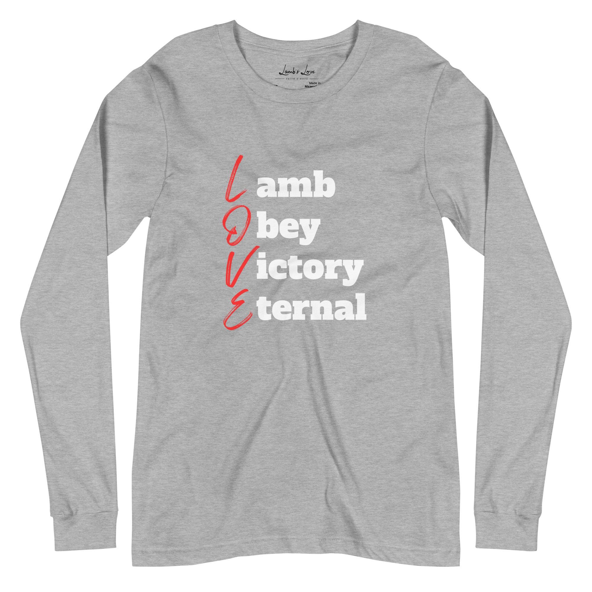 Love is Lamb, Obey, Victory, Eternal, Women's Long Sleeve Tee - Lamb’s Love