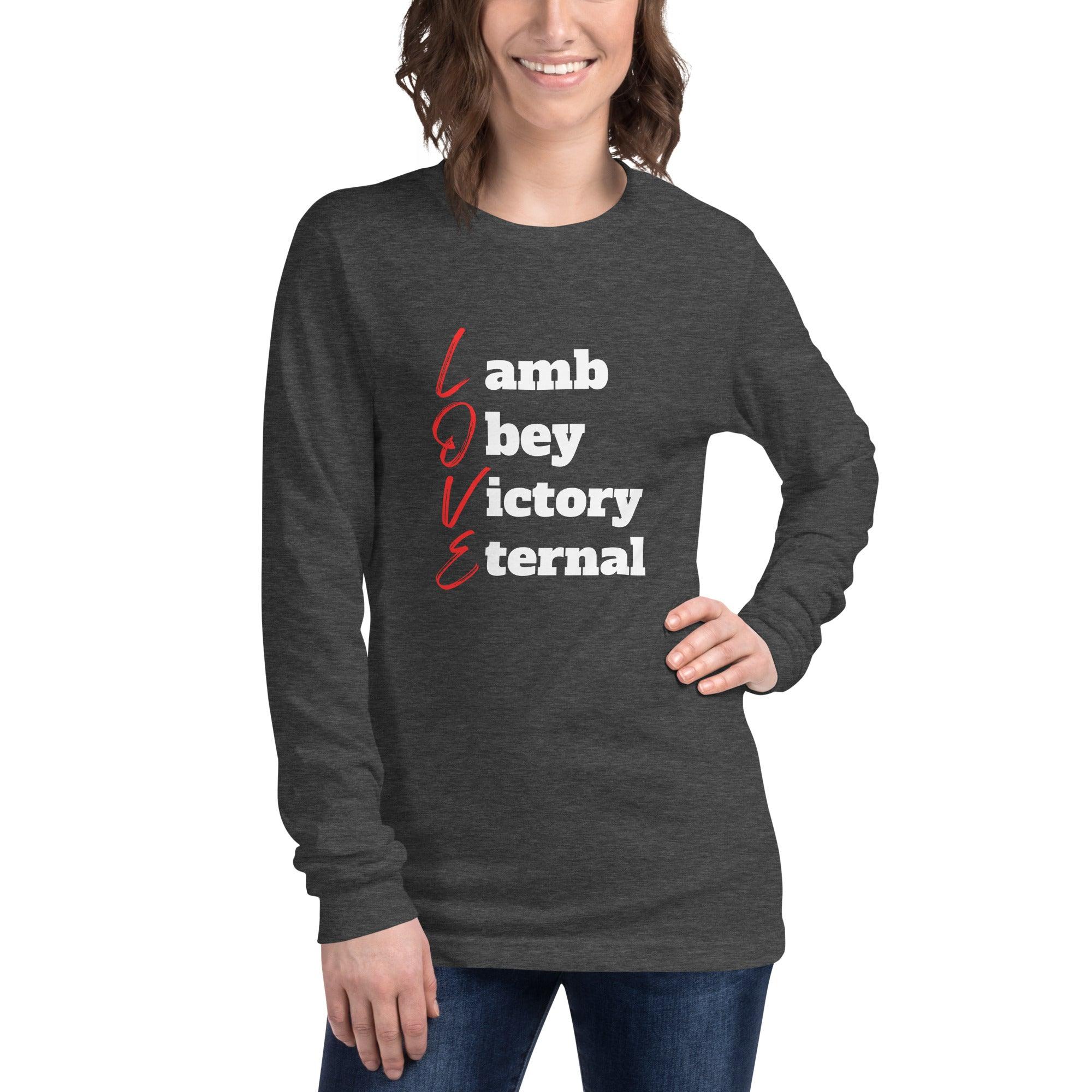 Love is Lamb, Obey, Victory, Eternal, Women's Long Sleeve Tee - Lamb’s Love