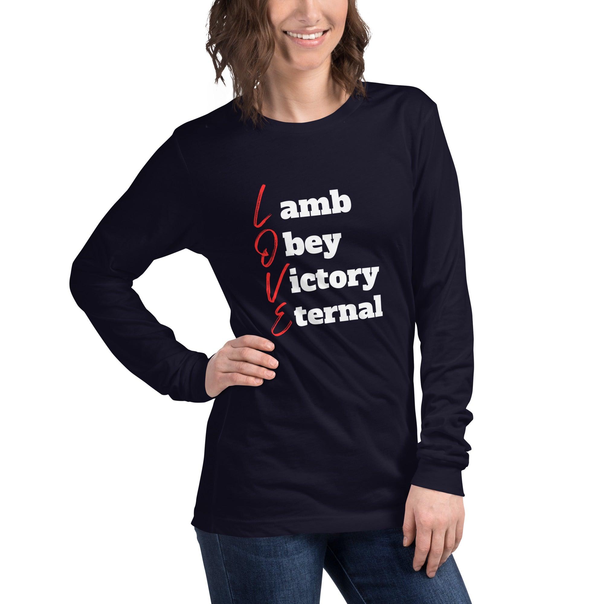 Love is Lamb, Obey, Victory, Eternal, Women's Long Sleeve Tee - Lamb’s Love