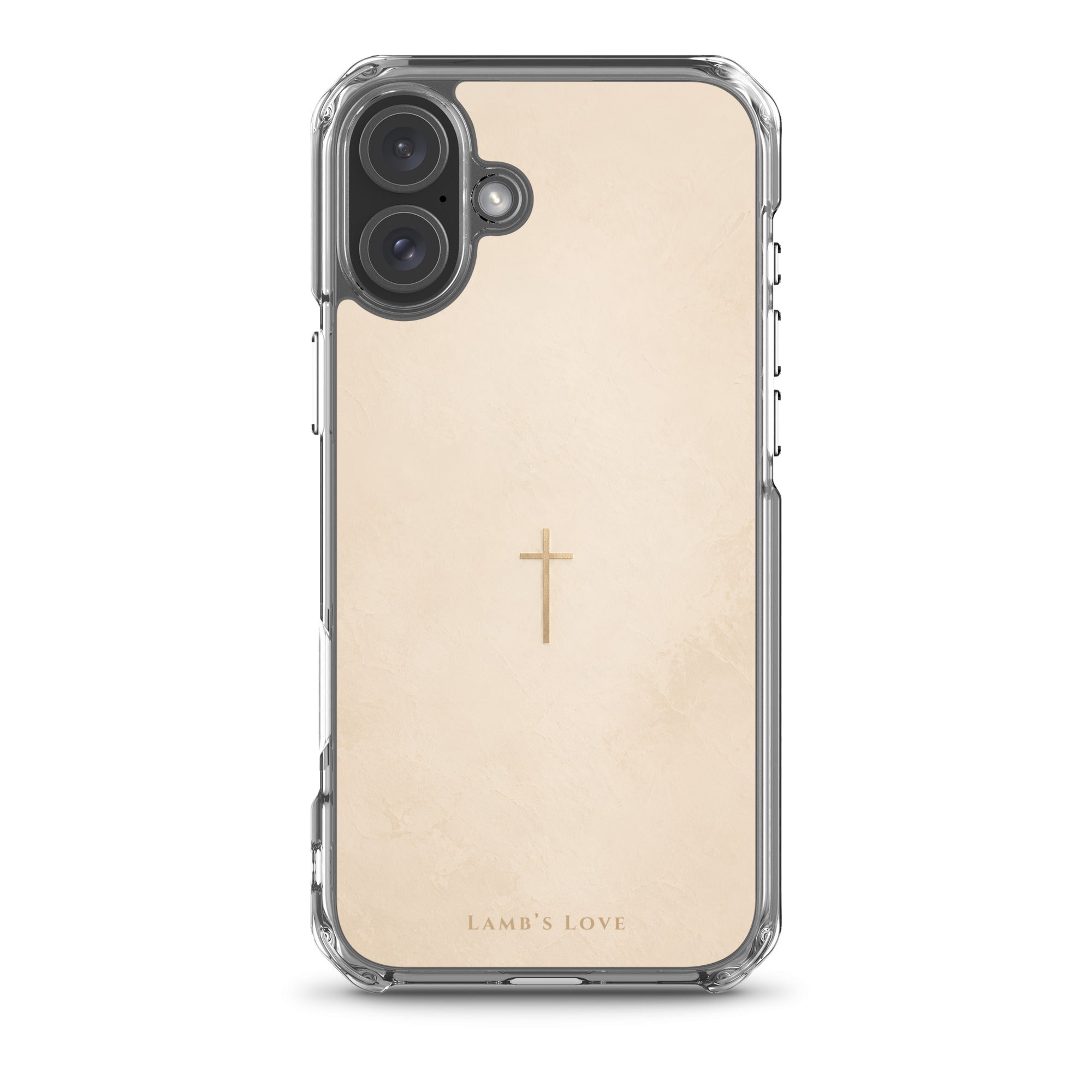 Minimalist cross Christian MagSafe iPhone case with modern neutral aesthetic and faith-inspired design