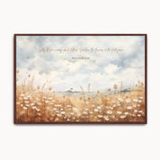 Matthew 6:28 Christian wall art with the Bible verse ‘Consider the lilies of the field,’ shown over a peaceful watercolor wildflower meadow.