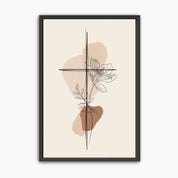 Minimalist cross and lily Christian wall art in neutral beige tones with modern abstract line art design