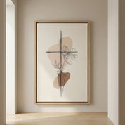 Framed minimalist cross and lily Christian wall art in modern abstract beige tones