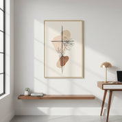 Minimalist cross and lily Christian wall art displayed in modern home office with neutral beige decor