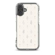 Minimalist cross and olive branch Christian MagSafe iPhone case with neutral botanical aesthetic and modern faith-inspired design