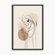 Minimalist Good Shepherd Christian wall art in neutral beige tones featuring modern abstract line art of Jesus holding a lamb