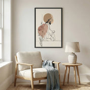 Minimalist praying Jesus Christian wall art displayed in a modern neutral living room with beige decor and soft natural lighting.