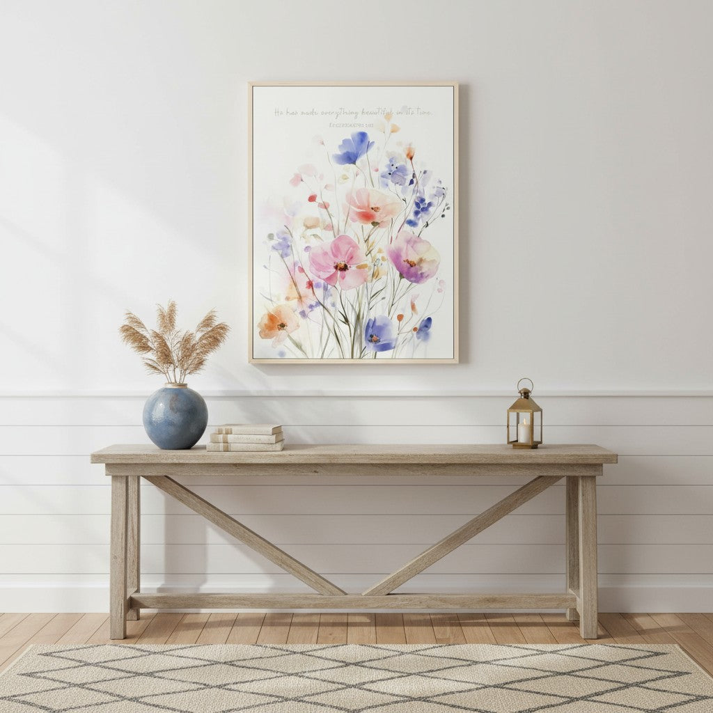 Beautiful in His Time, Ecclesiastes 3:11 Floral Scripture Wall Art