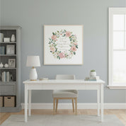 Strength in Christ, Pink Roses Watercolor Wreath Christian Wall Art, Philippians 4:13