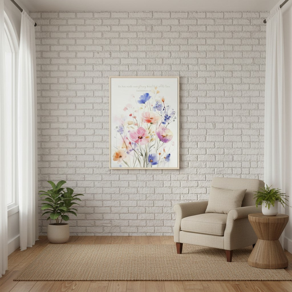 Beautiful in His Time, Ecclesiastes 3:11 Floral Scripture Wall Art