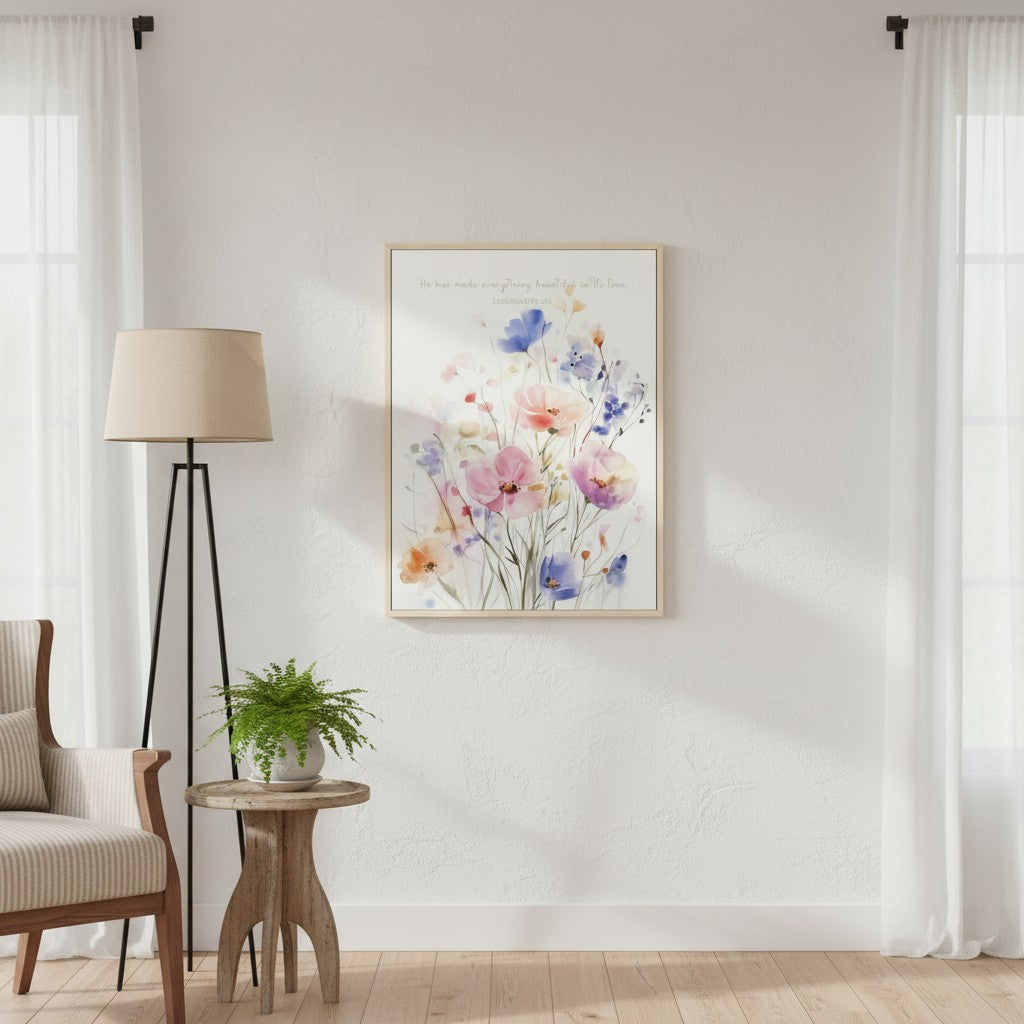 Beautiful in His Time, Ecclesiastes 3:11 Floral Scripture Wall Art