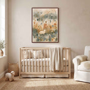 Framed My Shepherd Jesus and lamb Christian nursery wall art above a light wood crib, with a cream armchair and toy lamb in a neutral baby’s room.