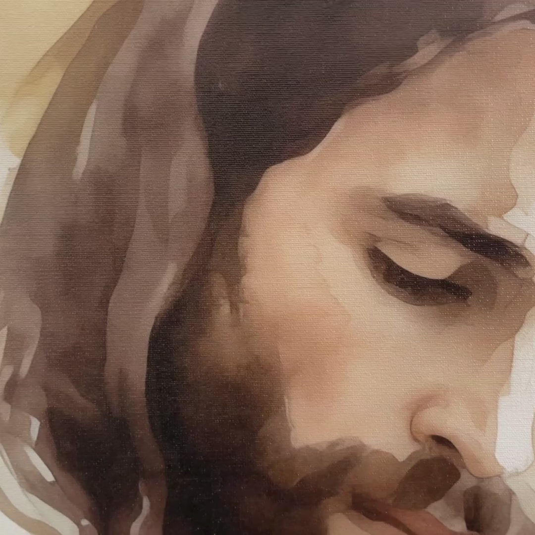 Follow Jesus, Jesus Walking Hand in Hand with a Child Watercolor Wall Art