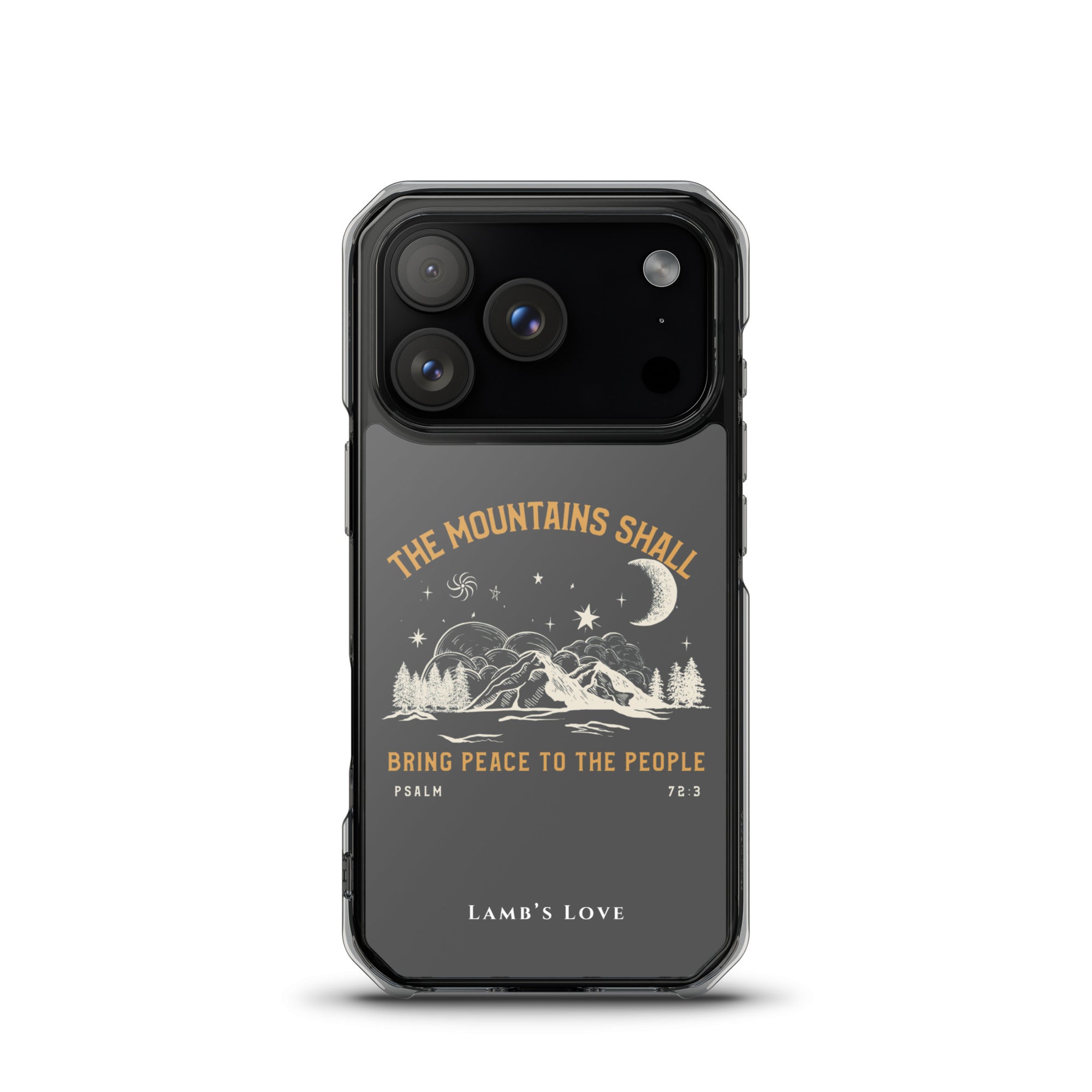 Psalm 72:3 Christian MagSafe iPhone case with mountains bring peace design – iPhone 17 Pro
