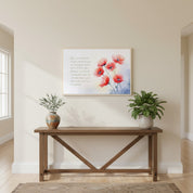 Christian watercolor wall art with red poppies and Philippians 1:6 scripture — “He who began a good work in you will bring it to completion.”