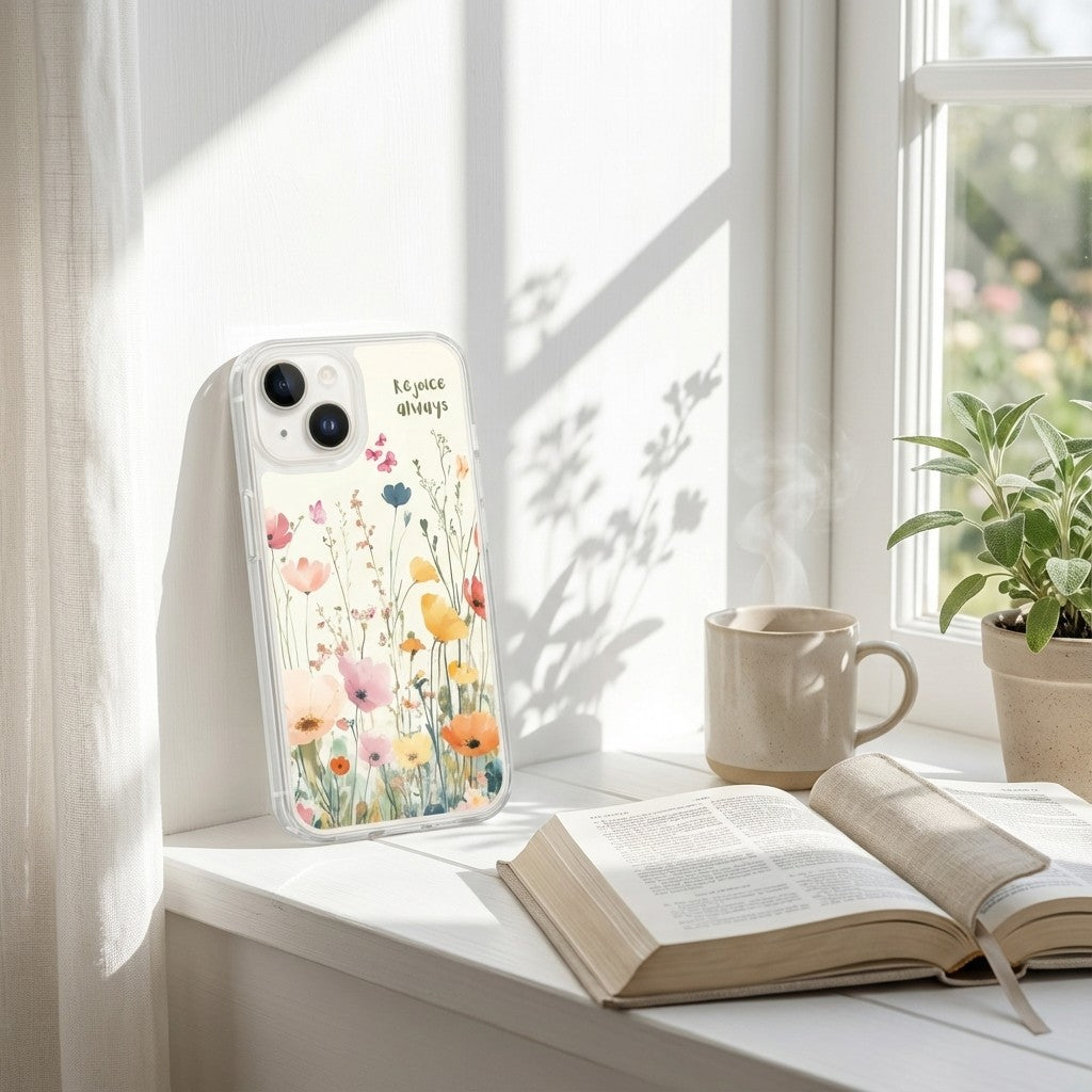 Rejoice Always Christian Floral MagSafe iPhone Case | 1 Thessalonians 5:16