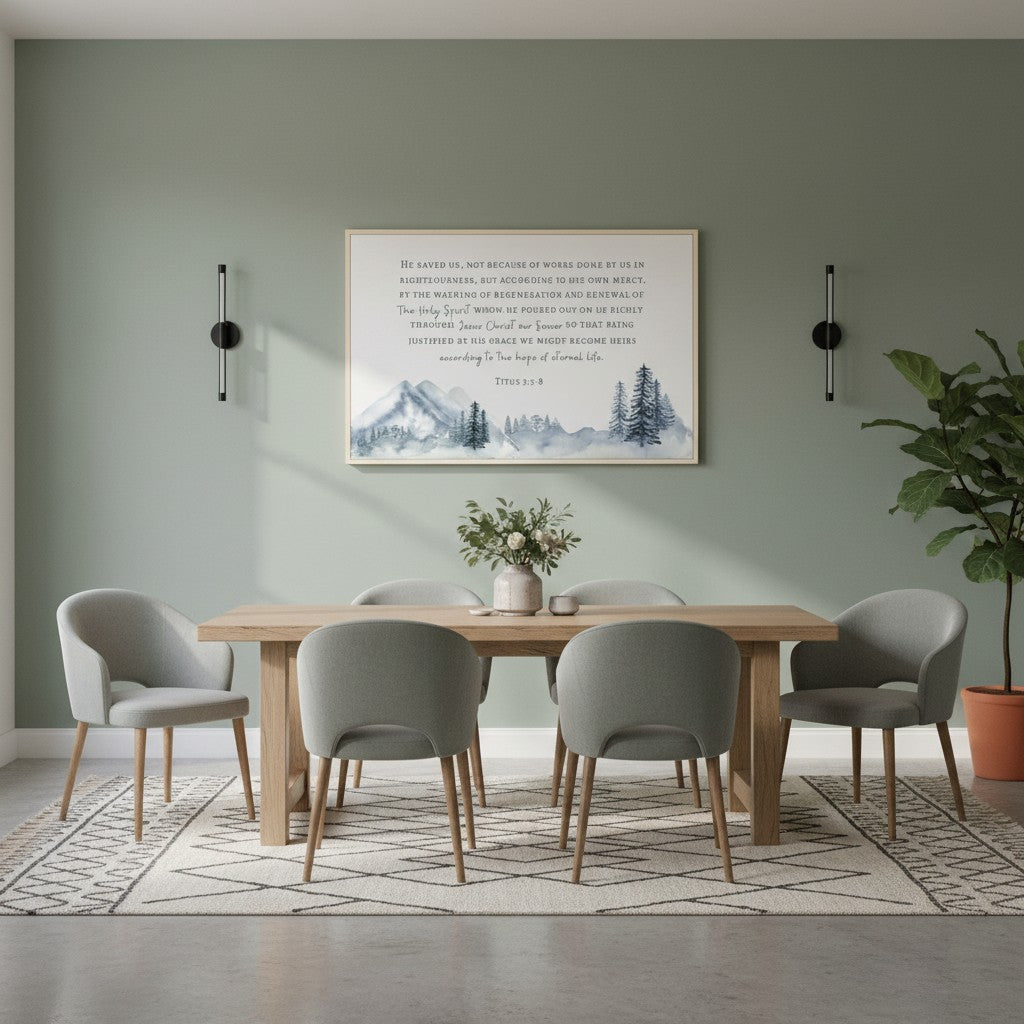 Renewed by the Spirit, Watercolor Mountain Scripture Wall Art, Titus 3:5–8