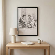 Jesus Washing Foot Wall Art | Minimalist Christian Line Art Sketch