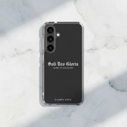 Soli Deo Gloria Christian Samsung Galaxy phone case on marble background – Glory to God Alone design