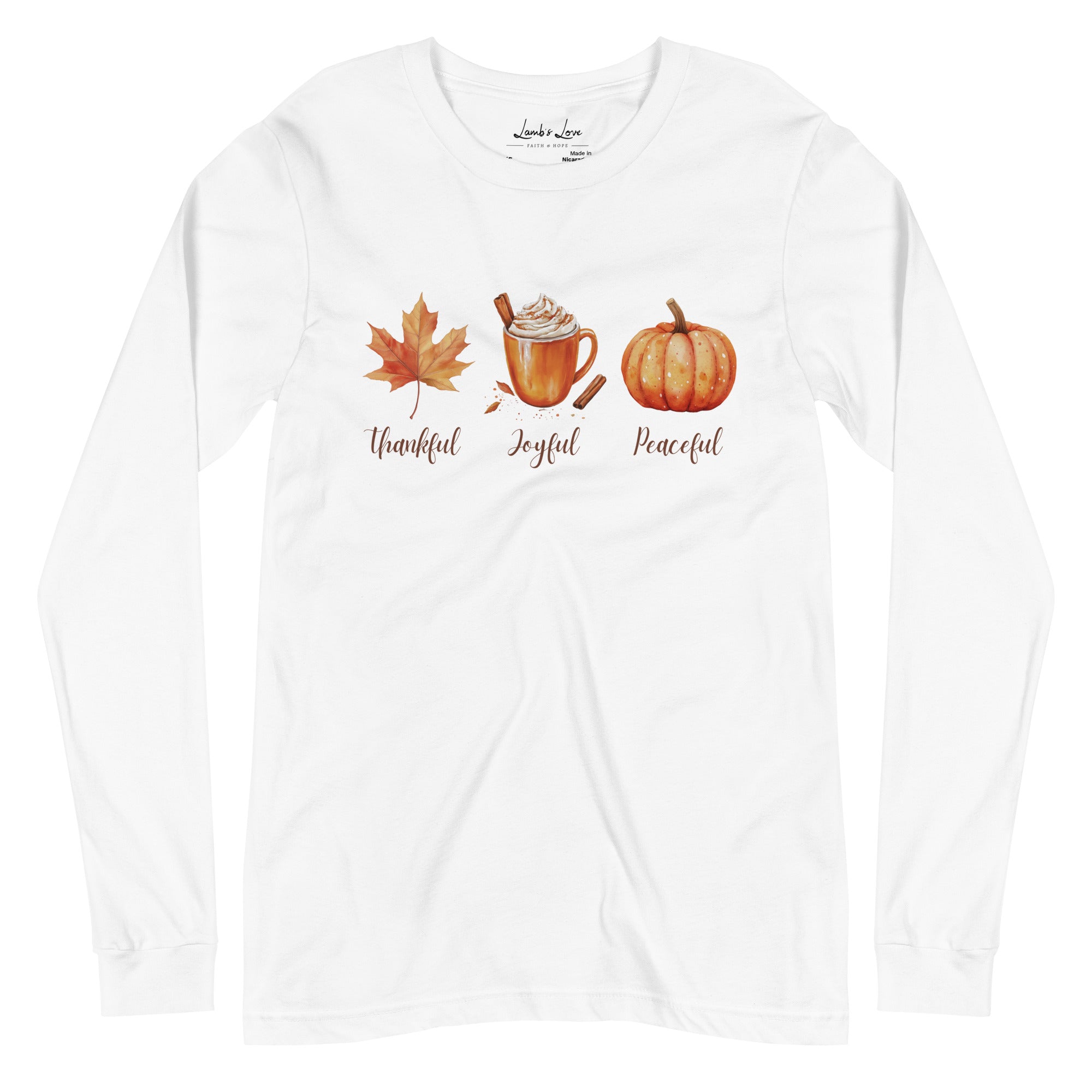 Thankful, Joyful, Peaceful, Women's Long Sleeve Tee - Lamb’s Love