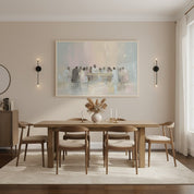 The Last Supper watercolor Christian wall art hung above a dining table, perfect for faith-centered home spaces.
