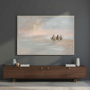 The Three Wise Men and the Star of Bethlehem watercolor wall art in a dark-room mockup highlighting soft glowing tones and faith symbolism.