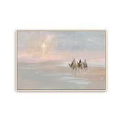 Close-up of the Three Wise Men watercolor canvas art depicting the Magi under the star of Bethlehem with serene pastel brushstrokes.