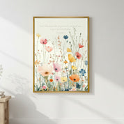 Trust in the Lord Christian wall art with watercolor wildflowers and Proverbs 3:5 scripture in soft pastel hues.