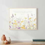 Trust in the Lord Christian wall art with Proverbs 3:5 verse and watercolor wildflowers in soft pastel tones, framed in gold.