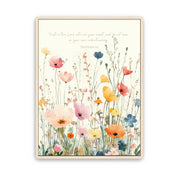 “Trust in the Lord with all your heart” watercolor wildflower artwork displayed on a white shiplap wall.