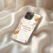 Phone case with inspirational quote on a soft fabric background
