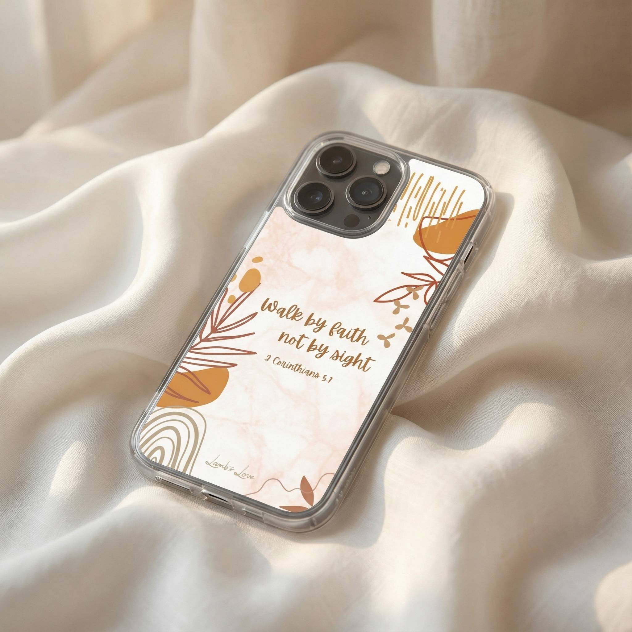 Phone case with inspirational quote on a soft fabric background