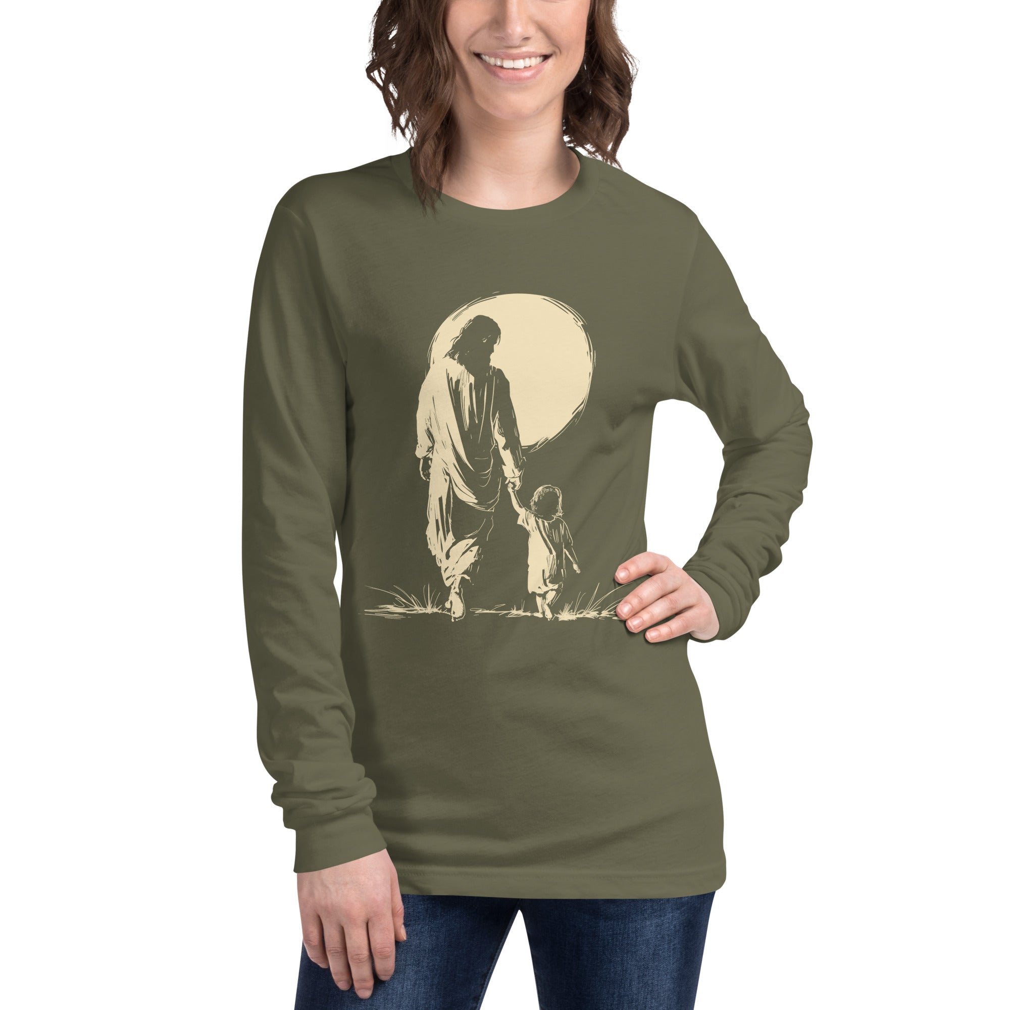 Walking with Jesus, Women's Long Sleeve Tee - Lamb’s Love