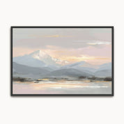 Soft watercolor mountain landscape wall art in neutral modern tones